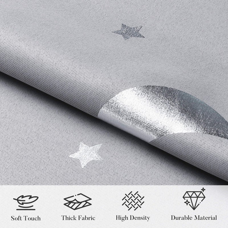 WUBODTI Boys Curtains Grey 100% Blackout Star Curtains for Living Room, Silver Patterned Thermal Insulated Room Darkening Window Drapes for Kids Room Nursery Boys Bedroom(W52 x L84, 2 Panels) - Image 5